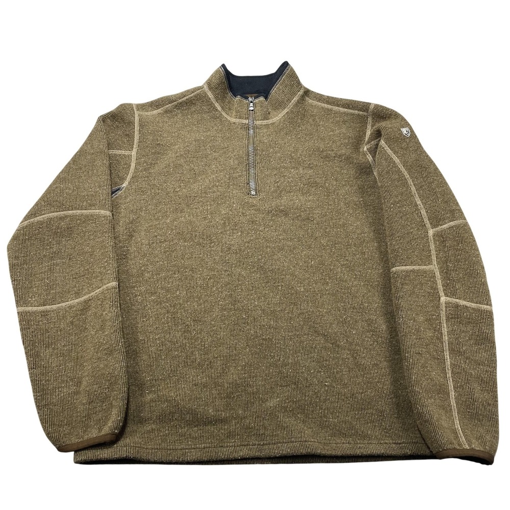 Kuhl Sweater Mens Large Brown‎ 1/4 Zip Mock Neck Lined Thermal Kore Pullover